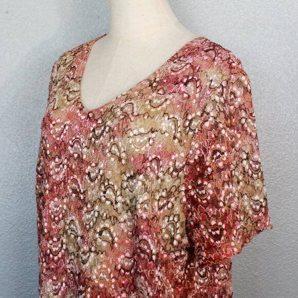 Catherines by Maggie Barnes Plus Floral Lace Pink Short Sleeve Blouse Size 1X - Picture 3 of 8